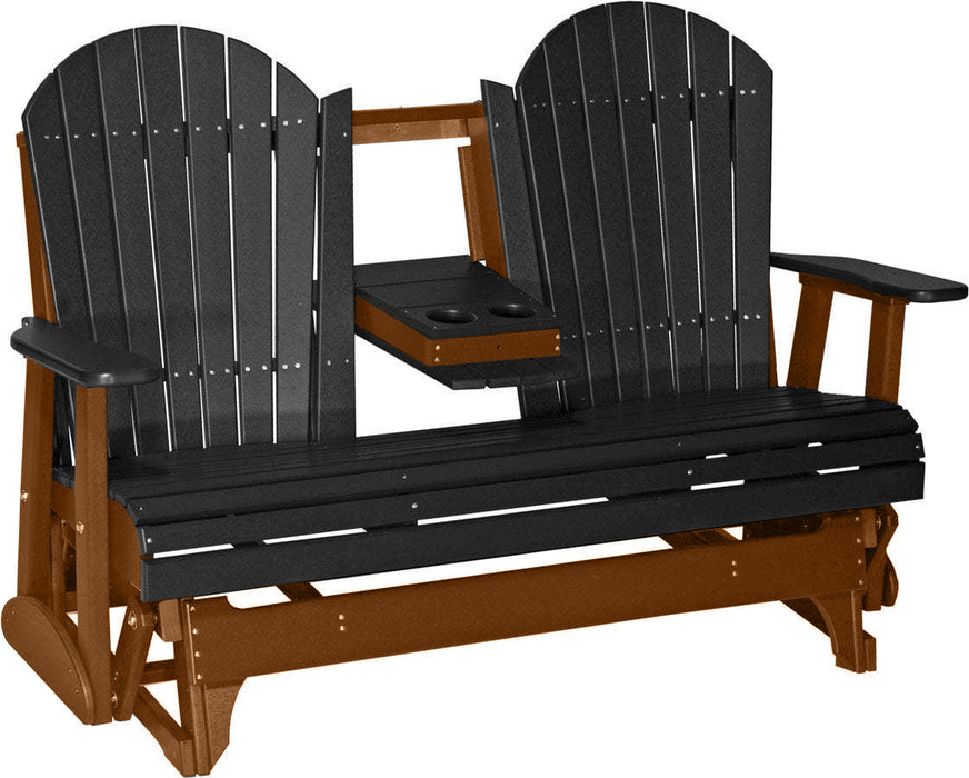 LuxCraft LuxCraft Black 5 ft. Recycled Plastic Adirondack Outdoor Glider Black on Antique Mahogany Adirondack Glider 5APGBKAM