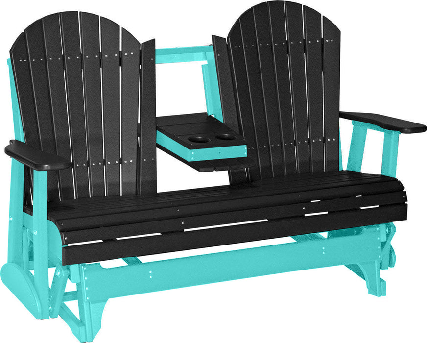 LuxCraft LuxCraft Black 5 ft. Recycled Plastic Adirondack Outdoor Glider Black on Aruba Blue Adirondack Glider 5APGBKAB