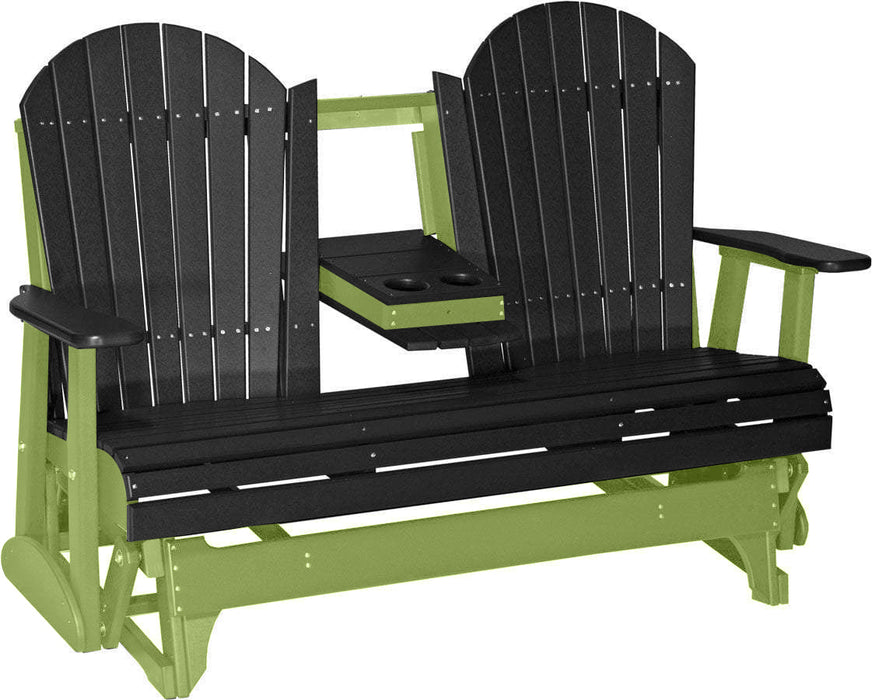 LuxCraft LuxCraft Black 5 ft. Recycled Plastic Adirondack Outdoor Glider Black on Lime Green Adirondack Glider 5APGBKLG