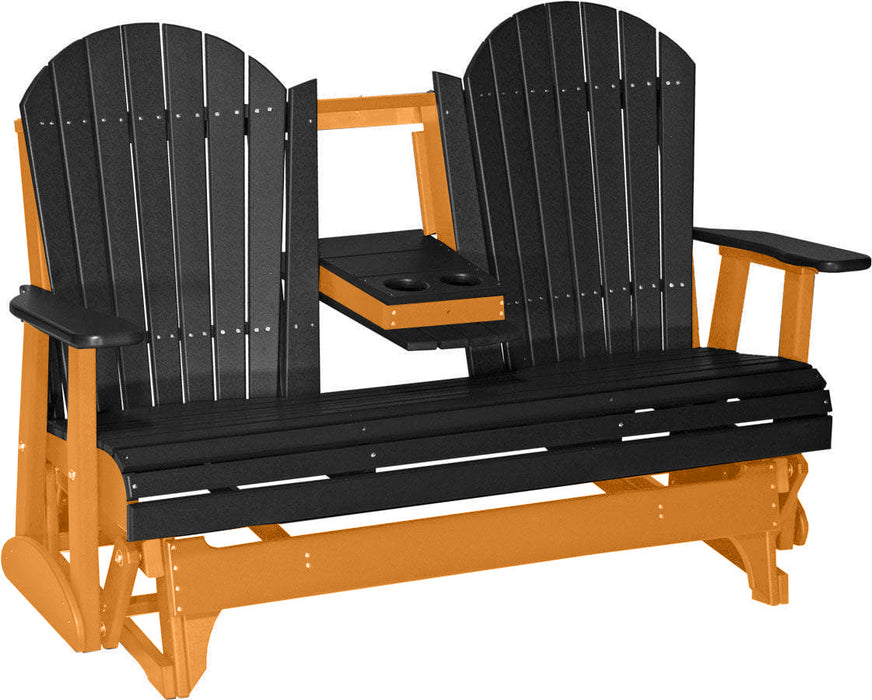 LuxCraft LuxCraft Black 5 ft. Recycled Plastic Adirondack Outdoor Glider Black on Tangerine Adirondack Glider 5APGBKT