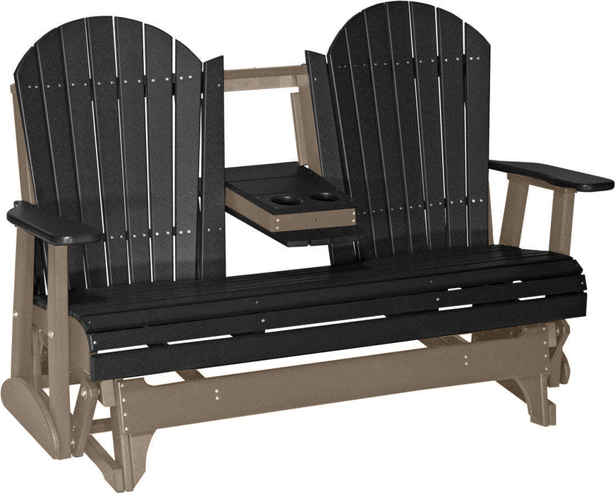 LuxCraft LuxCraft Black 5 ft. Recycled Plastic Adirondack Outdoor Glider Black on Weatherwood Adirondack Glider 5APGBKWW