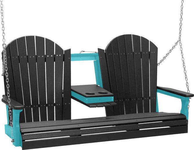 LuxCraft LuxCraft Black Adirondack 5ft. Recycled Plastic Porch Swing Black on Aruba Blue / Adirondack Porch Swing Porch Swing 5APSBKAB