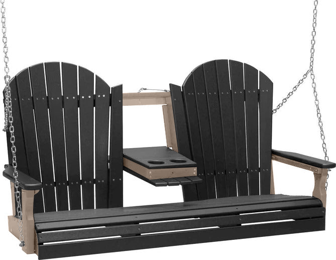 LuxCraft LuxCraft Black Adirondack 5ft. Recycled Plastic Porch Swing Black on Weatherwood / Adirondack Porch Swing Porch Swing 5APSBKWW