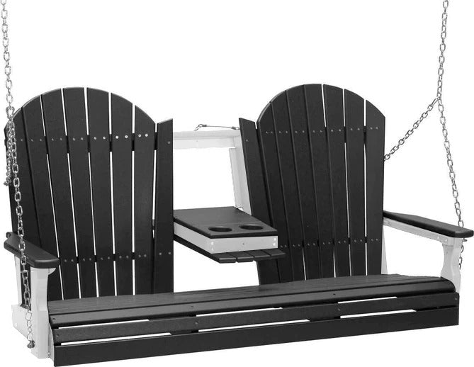 LuxCraft LuxCraft Black Adirondack 5ft. Recycled Plastic Porch Swing With Cup Holder Porch Swing