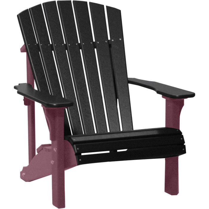 LuxCraft LuxCraft Black Deluxe Recycled Plastic Adirondack Chair With Cup Holder Black on Cherrywood Adirondack Deck Chair PDACBKCW-CH