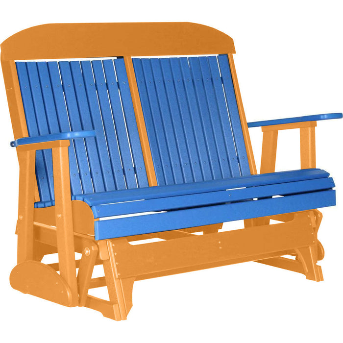 LuxCraft LuxCraft Blue 4 ft. Recycled Plastic Highback Outdoor Glider Bench Blue on Tangerine Highback Glider 4CPGBT