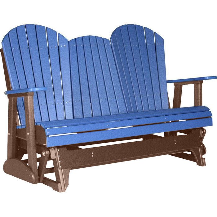 LuxCraft LuxCraft Blue 5 ft. Recycled Plastic Adirondack Outdoor Glider Blue on Chestnut Brown Adirondack Glider 5APGBCB