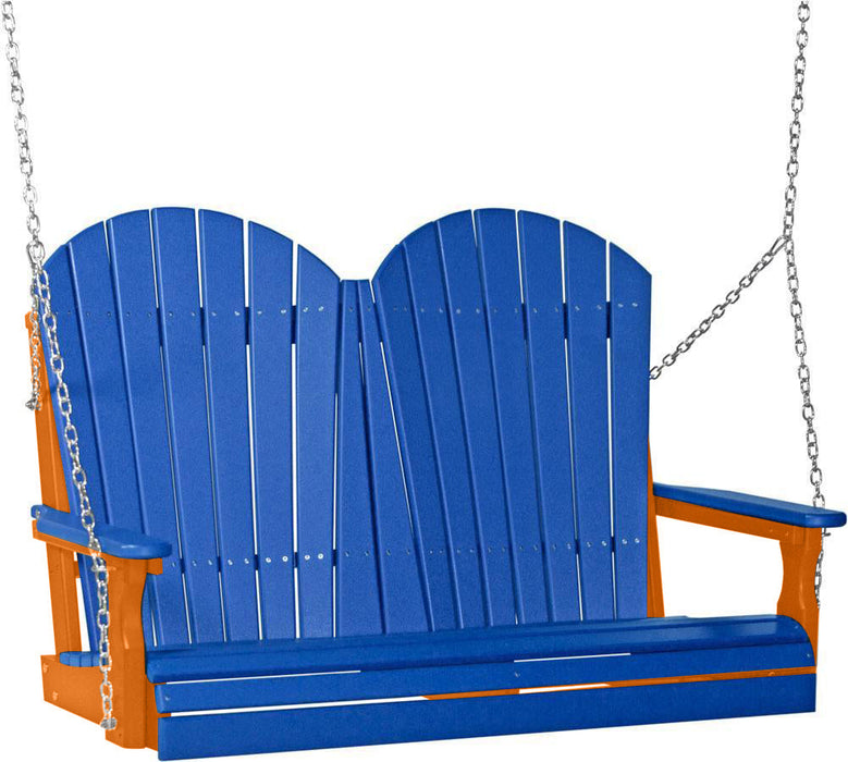 LuxCraft LuxCraft Blue Adirondack 4ft. Recycled Plastic Porch Swing With Cup Holder Blue on Tangerine / Adirondack Porch Swing Porch Swing 4APSBT-CH