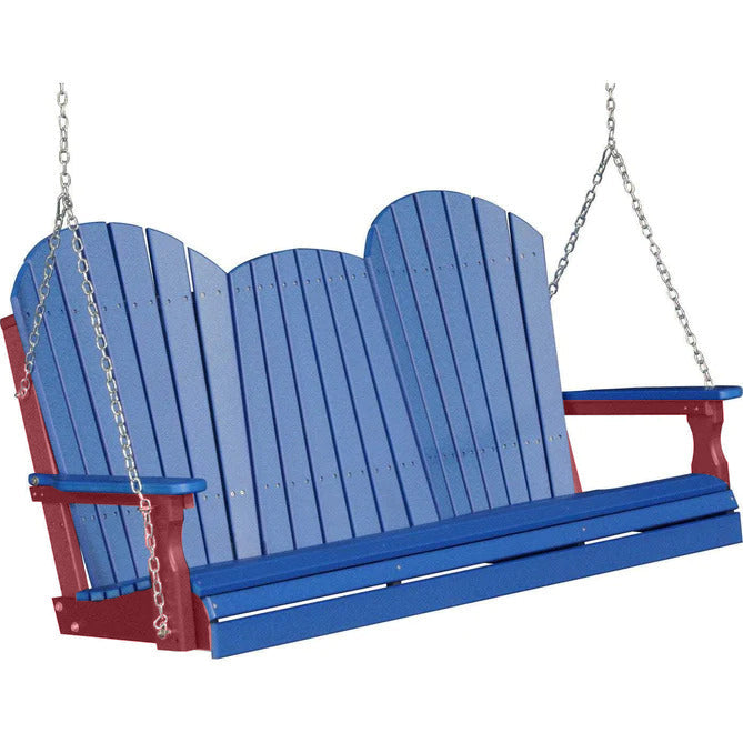 LuxCraft LuxCraft Blue Adirondack 5ft. Recycled Plastic Porch Swing With Cup Holder Blue on Cherrywood / Adirondack Porch Swing Porch Swing 5APSBCW