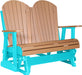 LuxCraft LuxCraft Cedar 4 ft. Recycled Plastic Adirondack Outdoor Glider With Cup Holder Cedar on Aruba Blue Adirondack Glider 4APGCAB-CH