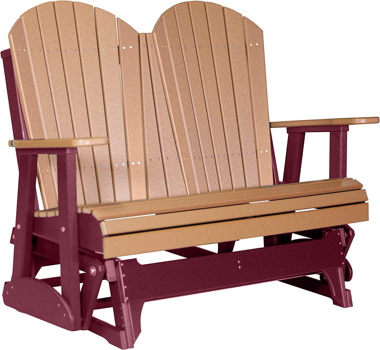 LuxCraft LuxCraft Cedar 4 ft. Recycled Plastic Adirondack Outdoor Glider With Cup Holder Cedar on Cherrywood Adirondack Glider 4APGCCW-CH