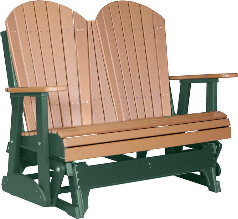 LuxCraft LuxCraft Cedar 4 ft. Recycled Plastic Adirondack Outdoor Glider With Cup Holder Cedar on Green Adirondack Glider 4APGCG-CH