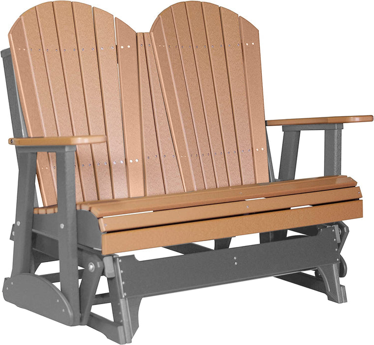 LuxCraft LuxCraft Cedar 4 ft. Recycled Plastic Adirondack Outdoor Glider With Cup Holder Cedar on Slate Adirondack Glider 4APGCS-CH