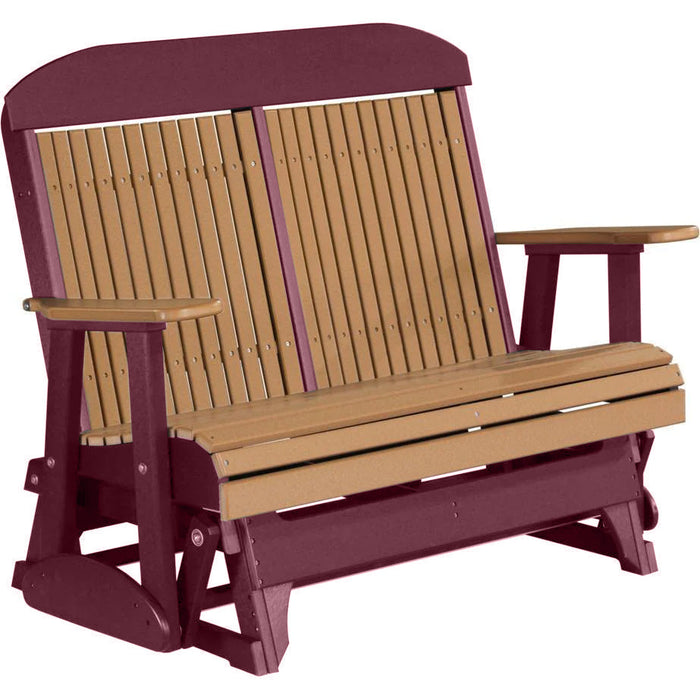 LuxCraft LuxCraft Cedar 4 ft. Recycled Plastic Highback Outdoor Glider Bench Cedar on Cherrywood Highback Glider 4CPGCCW