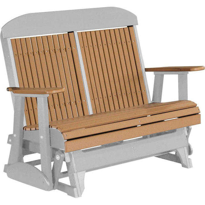 LuxCraft LuxCraft Cedar 4 ft. Recycled Plastic Highback Outdoor Glider Bench Cedar on Dove Gray Highback Glider 4CPGCDG