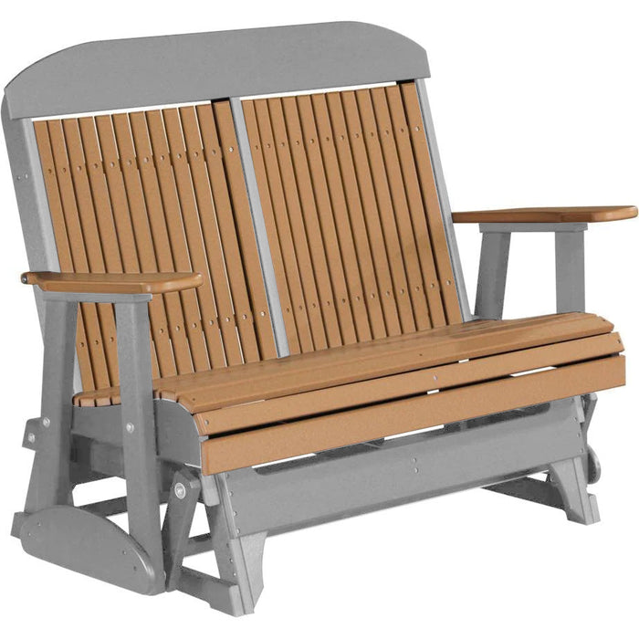 LuxCraft LuxCraft Cedar 4 ft. Recycled Plastic Highback Outdoor Glider Bench Cedar on Gray Highback Glider 4CPGCGR