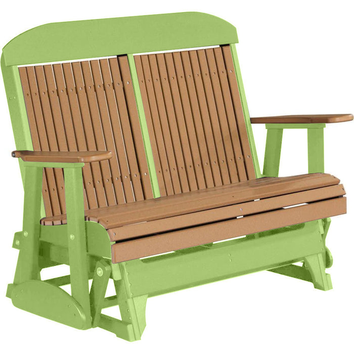 LuxCraft LuxCraft Cedar 4 ft. Recycled Plastic Highback Outdoor Glider Bench Cedar on Lime Green Highback Glider 4CPGCLG