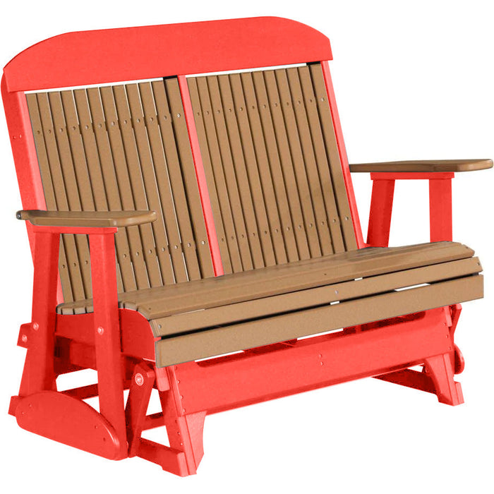 LuxCraft LuxCraft Cedar 4 ft. Recycled Plastic Highback Outdoor Glider Bench Cedar on Red Highback Glider 4CPGCR