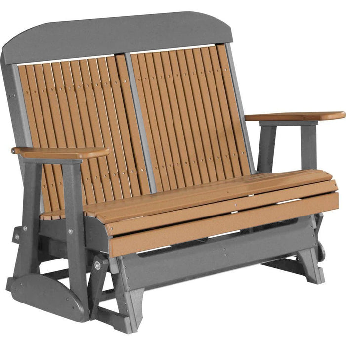 LuxCraft LuxCraft Cedar 4 ft. Recycled Plastic Highback Outdoor Glider Bench Cedar on Slate Highback Glider 4CPGCS