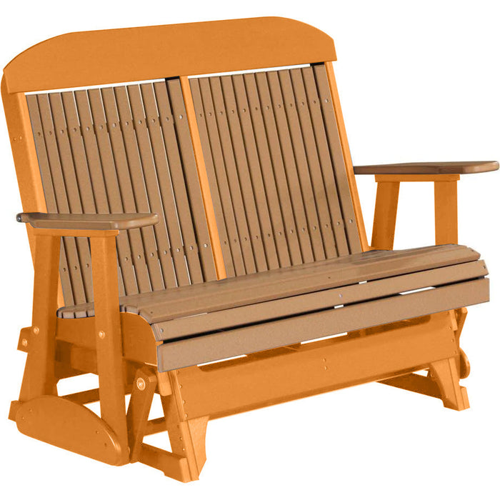 LuxCraft LuxCraft Cedar 4 ft. Recycled Plastic Highback Outdoor Glider Bench Cedar on Tangerine Highback Glider 4CPGCT