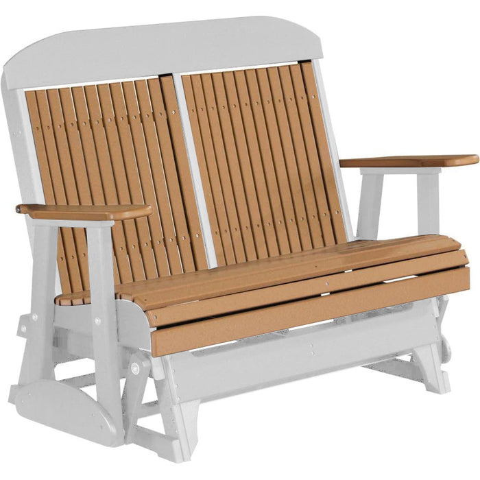 LuxCraft LuxCraft Cedar 4 ft. Recycled Plastic Highback Outdoor Glider Bench Cedar on White Highback Glider 4CPGCWH