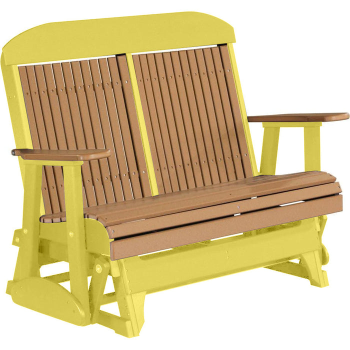 LuxCraft LuxCraft Cedar 4 ft. Recycled Plastic Highback Outdoor Glider Bench Cedar on Yellow Highback Glider 4CPGCY