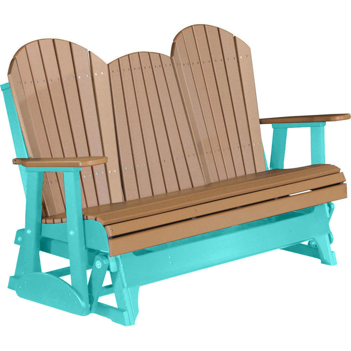 LuxCraft LuxCraft Cedar 5 ft. Recycled Plastic Adirondack Outdoor Glider Cedar on Aruba Blue Adirondack Glider 5APGCAB