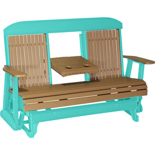 LuxCraft LuxCraft Cedar 5 ft. Recycled Plastic Highback Outdoor Glider Cedar on Aruba Blue Highback Glider 5CPGCAB