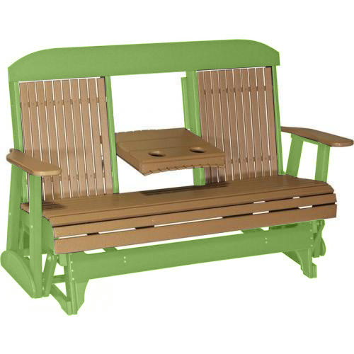 LuxCraft LuxCraft Cedar 5 ft. Recycled Plastic Highback Outdoor Glider Cedar on Lime Green Highback Glider 5CPGCLG