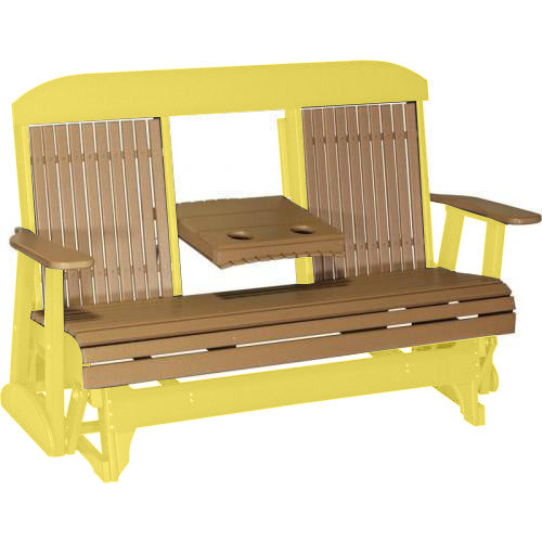 LuxCraft LuxCraft Cedar 5 ft. Recycled Plastic Highback Outdoor Glider Cedar on Yellow Highback Glider 5CPGCY