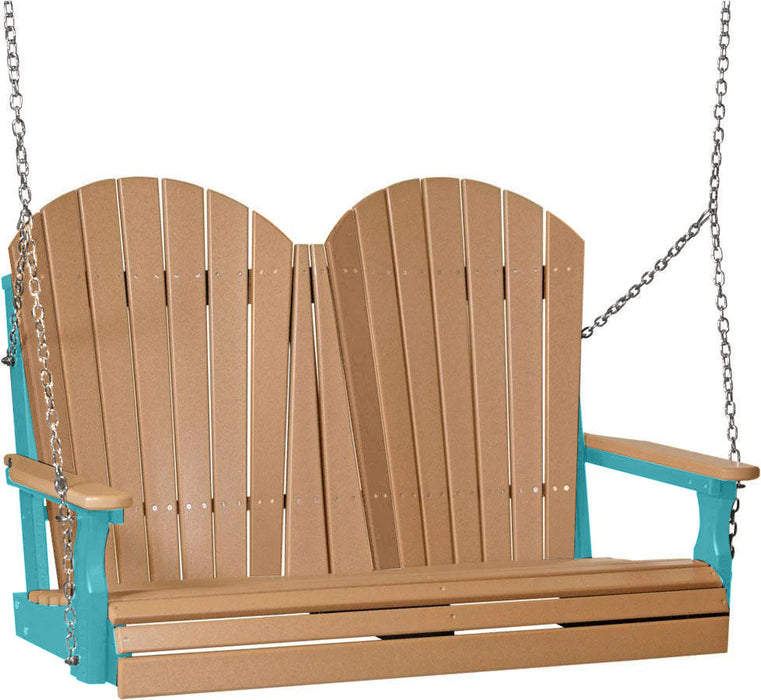 LuxCraft LuxCraft Cedar Adirondack 4ft. Recycled Plastic Porch Swing Cedar on Aruba Blue / Adirondack Porch Swing Porch Swing 4APSCAB