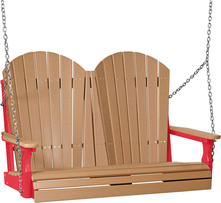 LuxCraft LuxCraft Cedar Adirondack 4ft. Recycled Plastic Porch Swing Cedar on Red / Adirondack Porch Swing Porch Swing 4APSCR