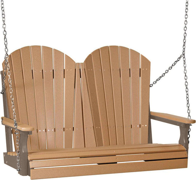 LuxCraft LuxCraft Cedar Adirondack 4ft. Recycled Plastic Porch Swing With Cup Holder Cedar on Weatherwood / Adirondack Porch Swing Porch Swing 4APSCWW-CH