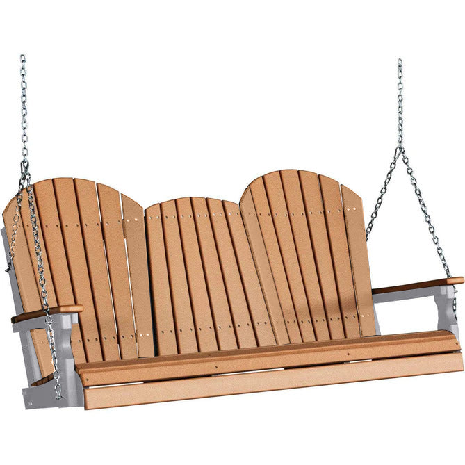 LuxCraft LuxCraft Cedar Adirondack 5ft. Recycled Plastic Porch Swing Cedar on Dove Gray / Adirondack Porch Swing Porch Swing 5APSCDG