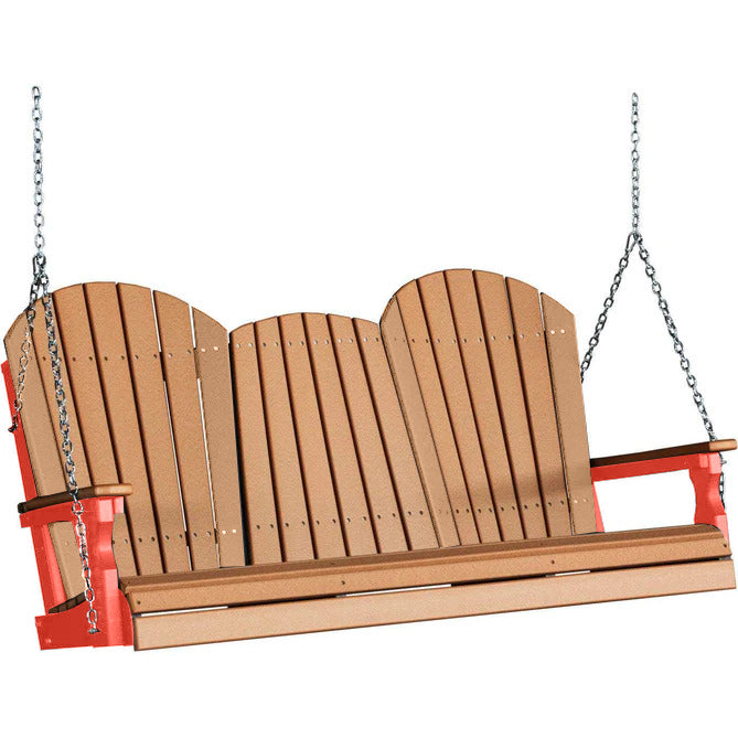 LuxCraft LuxCraft Cedar Adirondack 5ft. Recycled Plastic Porch Swing Cedar on Red / Adirondack Porch Swing Porch Swing