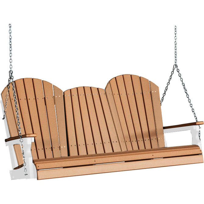 LuxCraft LuxCraft Cedar Adirondack 5ft. Recycled Plastic Porch Swing Cedar on White / Adirondack Porch Swing Porch Swing