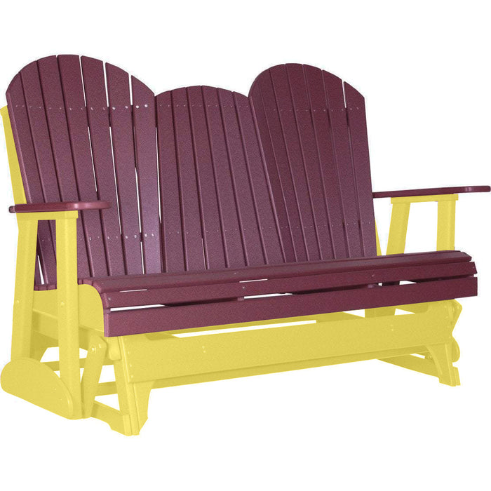 LuxCraft LuxCraft Cherry 5 ft. Recycled Plastic Adirondack Outdoor Glider Cherrywood on Yellow Adirondack Glider 5APGCWY