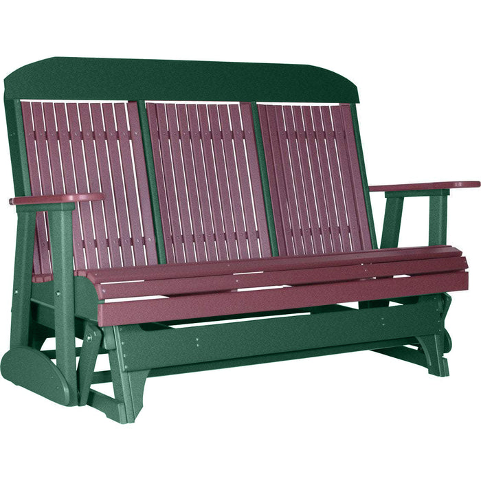 LuxCraft LuxCraft Cherry 5 ft. Recycled Plastic Highback Outdoor Glider Cherry on Green Highback Glider 5CPGCG