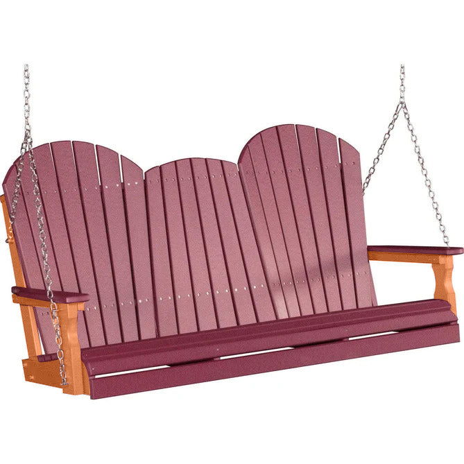 LuxCraft LuxCraft Cherry Adirondack 5ft. Recycled Plastic Porch Swing Cherrywood on Tangerine / Adirondack Porch Swing Porch Swing