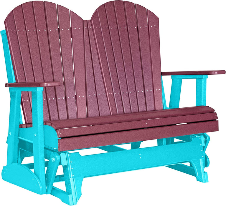 LuxCraft LuxCraft Cherry wood 4 ft. Recycled Plastic Adirondack Outdoor Glider Cherrywood on Aruba Blue Adirondack Glider 4APGCWAB