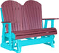 LuxCraft LuxCraft Cherry wood 4 ft. Recycled Plastic Adirondack Outdoor Glider Cherrywood on Aruba Blue Adirondack Glider 4APGCWAB