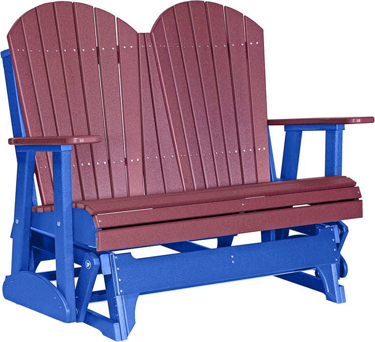 LuxCraft LuxCraft Cherry wood 4 ft. Recycled Plastic Adirondack Outdoor Glider Cherrywood on Blue Adirondack Glider 4APGCWBL