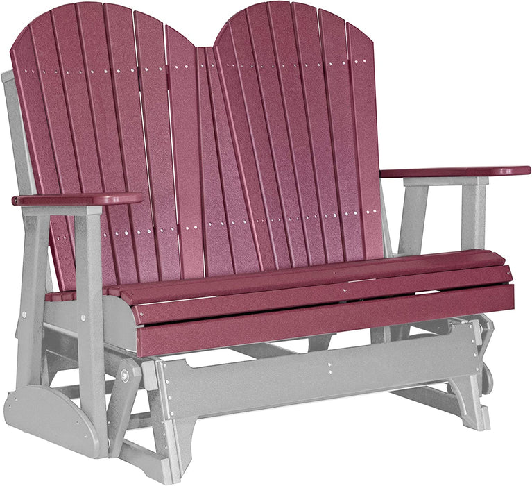 LuxCraft LuxCraft Cherry wood 4 ft. Recycled Plastic Adirondack Outdoor Glider Cherrywood on Dove Gray Adirondack Glider 4APGCWDG