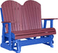 LuxCraft LuxCraft Cherry wood 4 ft. Recycled Plastic Adirondack Outdoor Glider With Cup Holder Cherrywood on Blue Adirondack Glider 4APGCWBL-CH