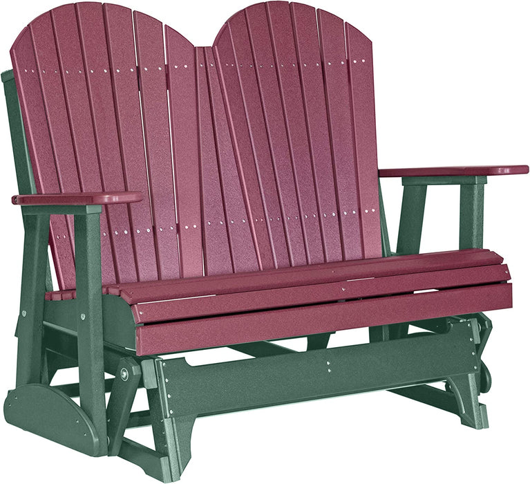 LuxCraft LuxCraft Cherry wood 4 ft. Recycled Plastic Adirondack Outdoor Glider With Cup Holder Cherrywood on Green Adirondack Glider 4APGCWG-CH