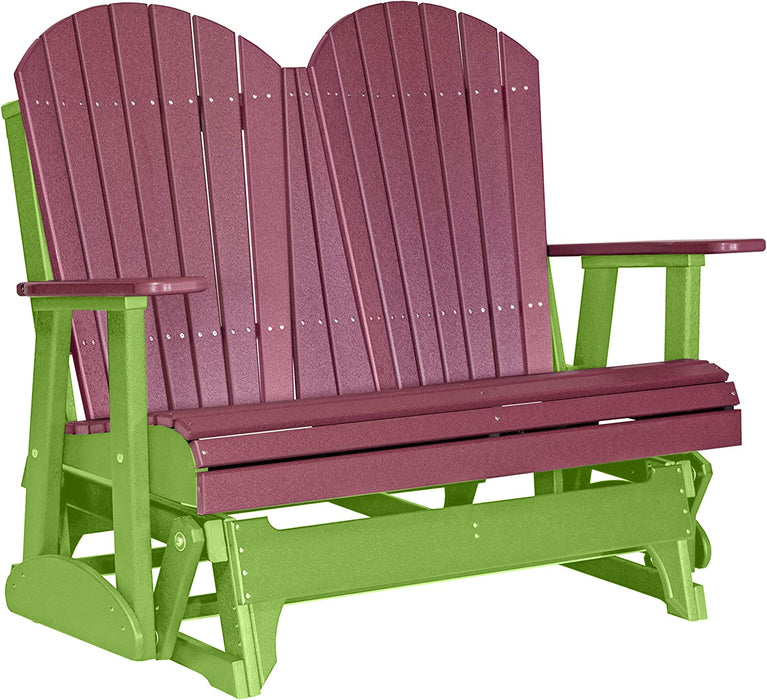 LuxCraft LuxCraft Cherry wood 4 ft. Recycled Plastic Adirondack Outdoor Glider With Cup Holder Cherrywood on Lime Green Adirondack Glider 4APGCWLG-CH