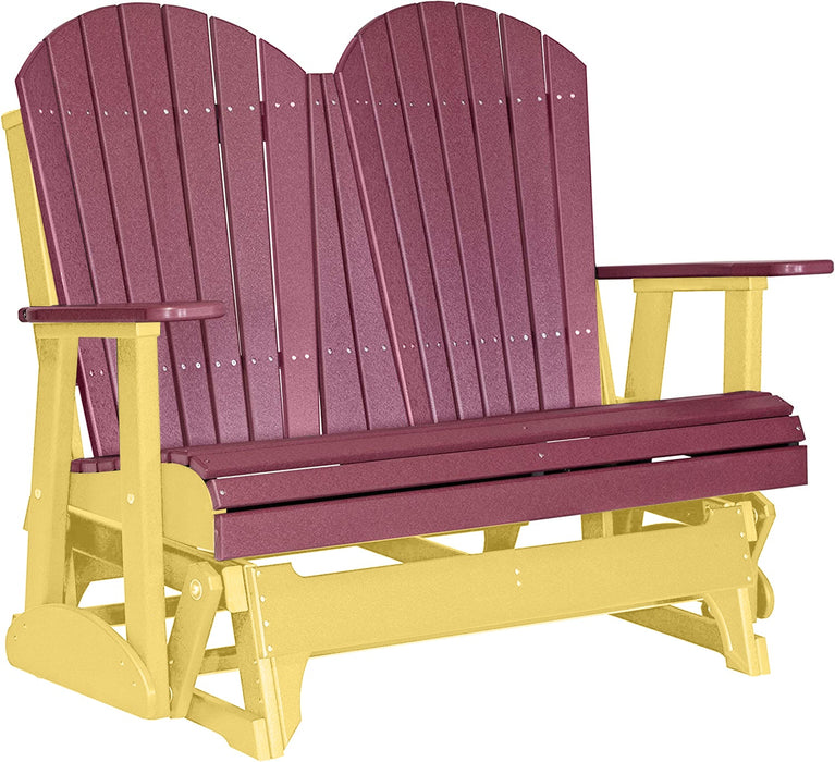 LuxCraft LuxCraft Cherry wood 4 ft. Recycled Plastic Adirondack Outdoor Glider With Cup Holder Cherrywood on Yellow Adirondack Glider 4APGCWY-CH