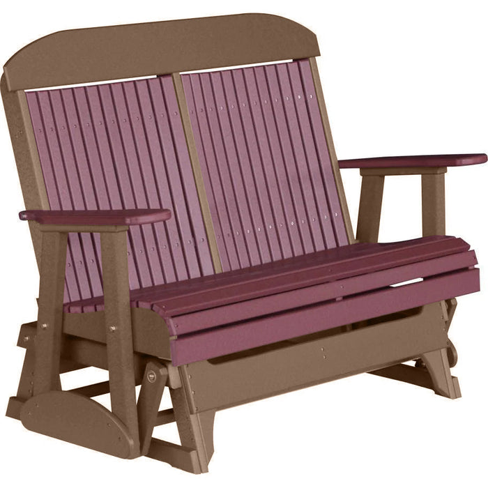 LuxCraft LuxCraft Cherry wood 4 ft. Recycled Plastic Highback Outdoor Glider Bench Cherrywood on Chestnut Brown Highback Glider 4CPGCWCBR