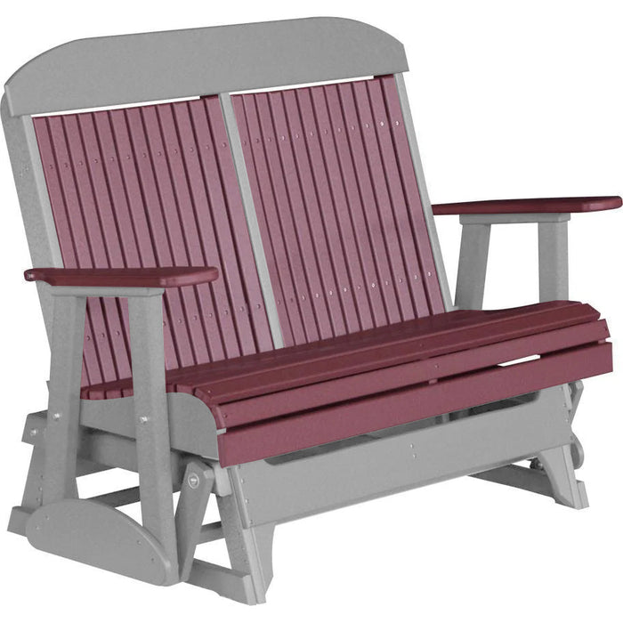 LuxCraft LuxCraft Cherry wood 4 ft. Recycled Plastic Highback Outdoor Glider Bench Cherrywood on Gray Highback Glider 4CPGCWGR