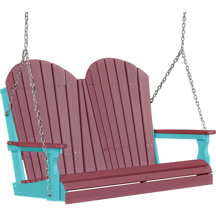 LuxCraft LuxCraft Cherry wood Adirondack 4ft. Recycled Plastic Porch Swing Cherrywood on Aruba Blue / Adirondack Porch Swing Porch Swing 4APSCWAB